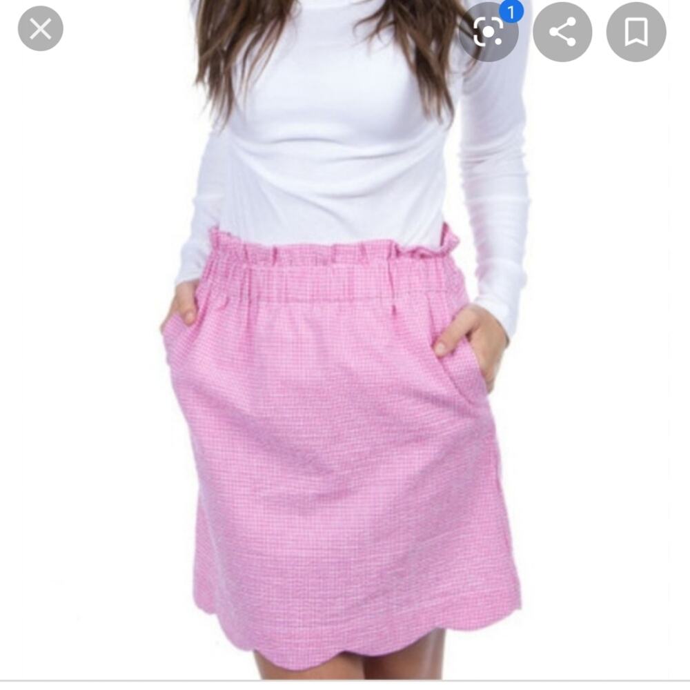 Women's Lauren James Seersucker Scallop Skirt Pink White Gingham Small
